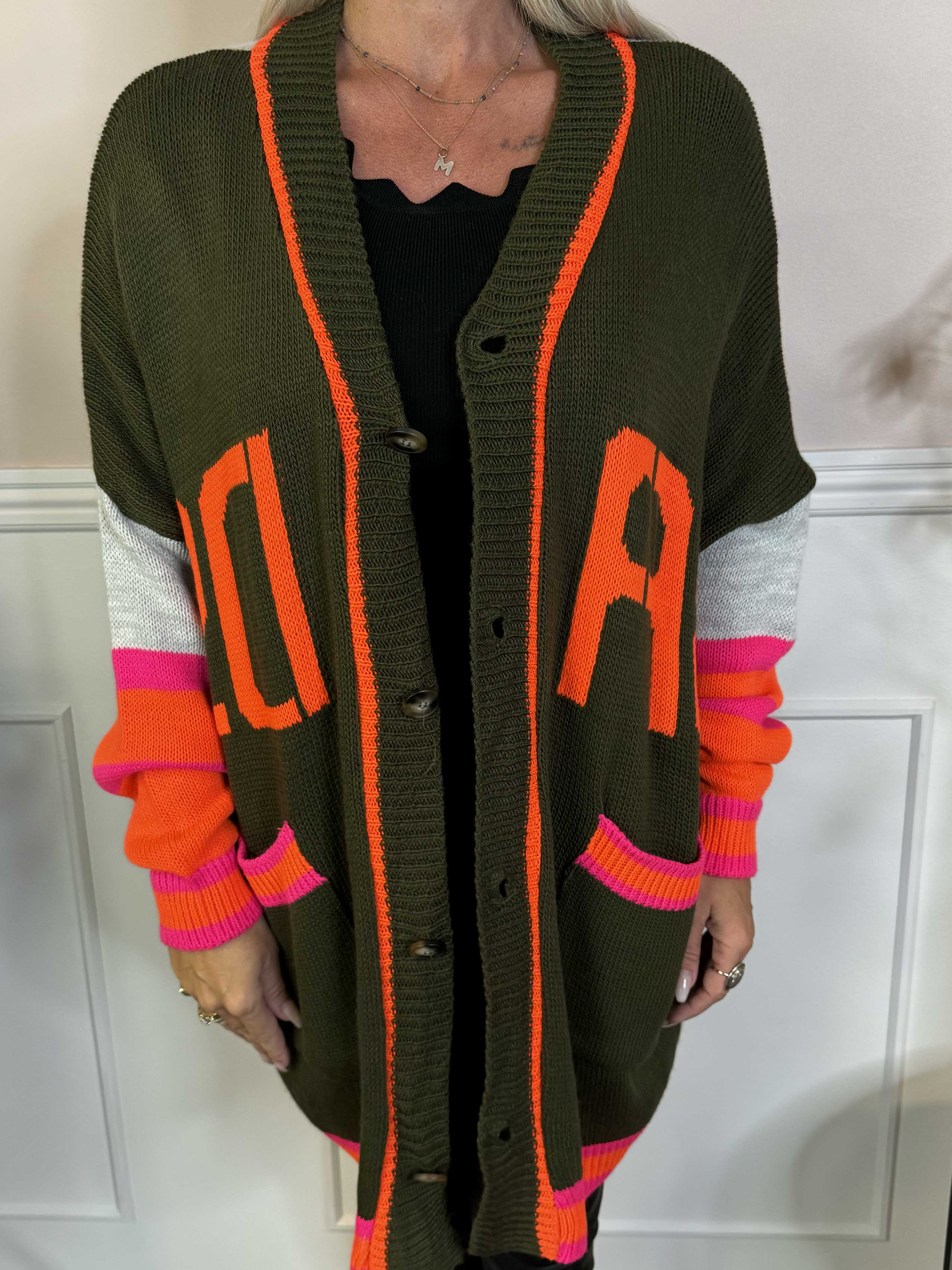 Diah - Flerfarvet college strikcardigan